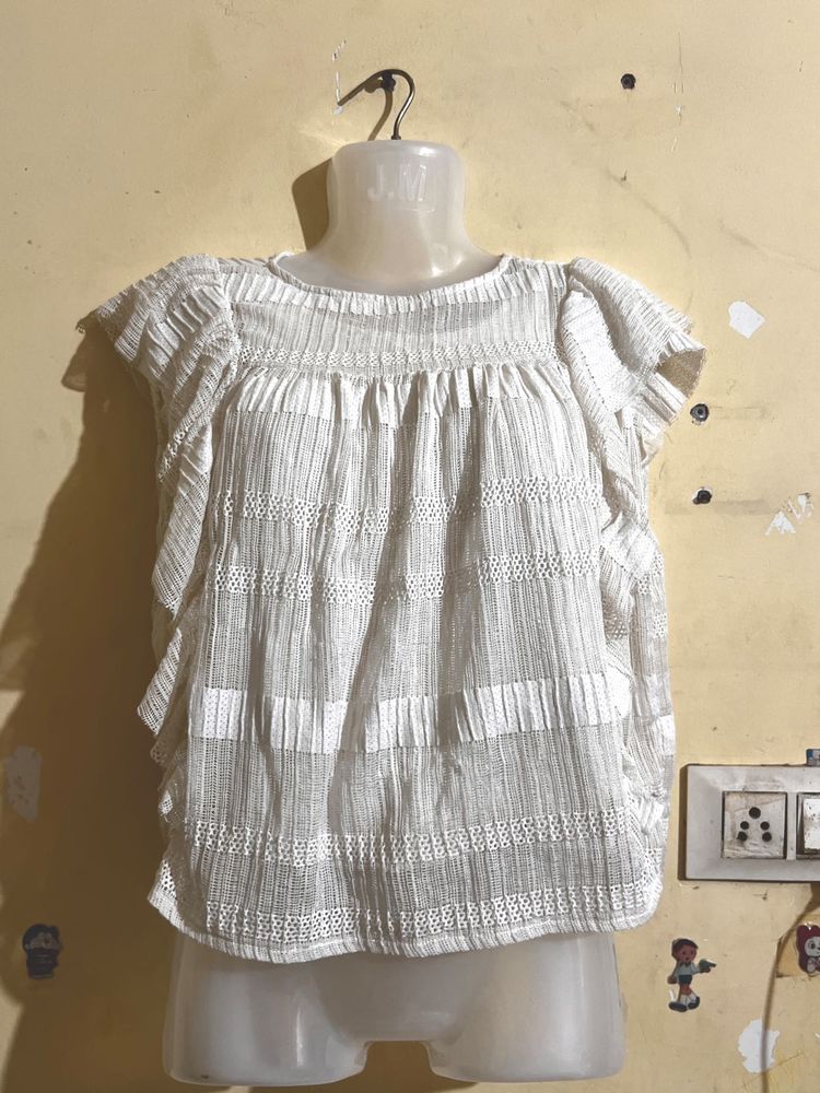 White Ruffled Sleeve Top