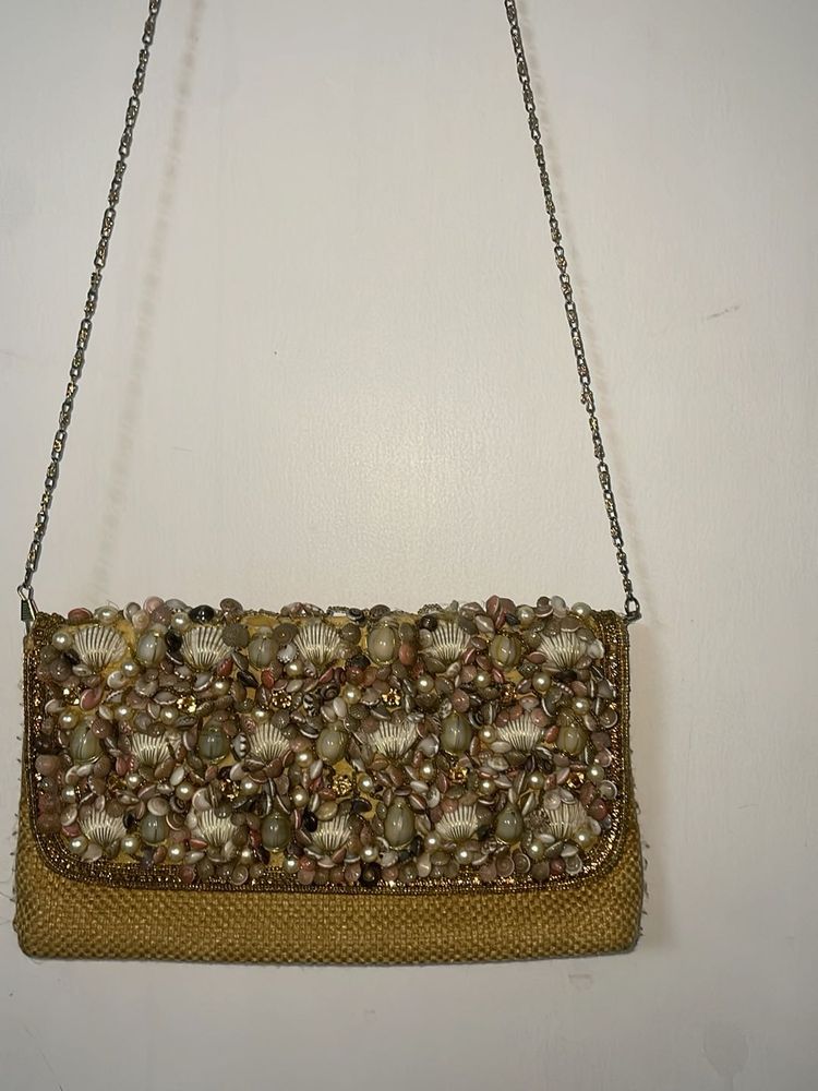 Embellished Clutch with Chain Strap