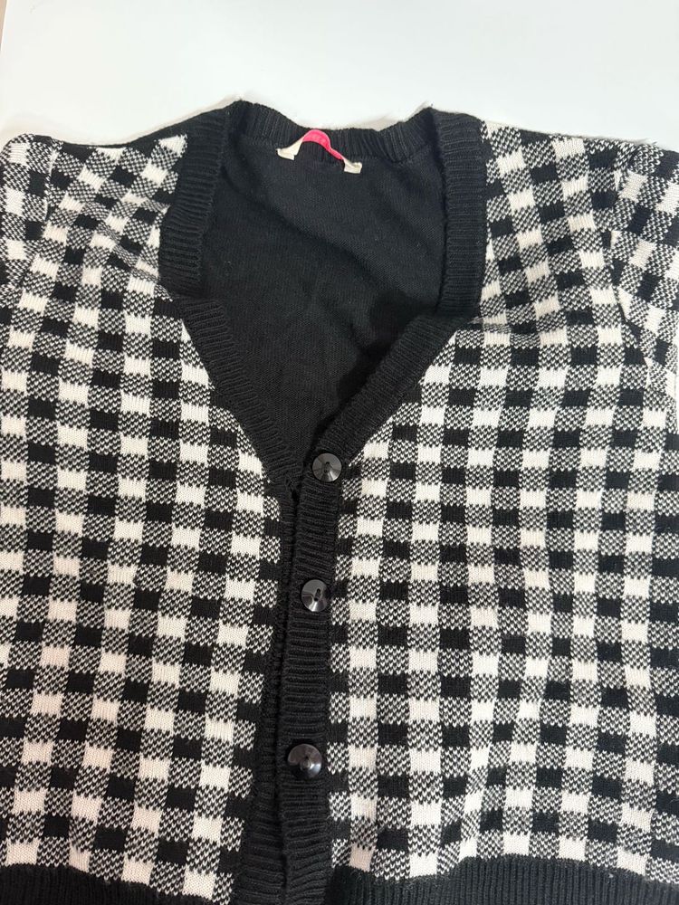 Checkered Knit Cardigan