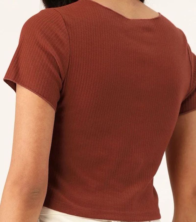Stylish Brown Ribbed Crop Top