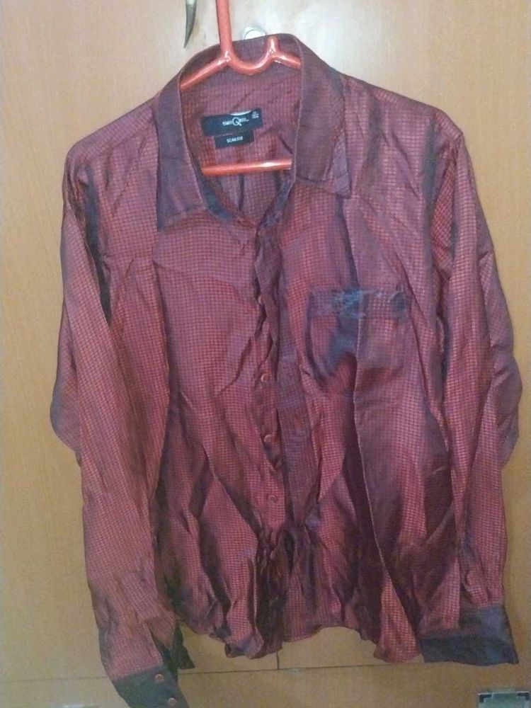 Maroon Sheen Full Sleeve Party Shirt