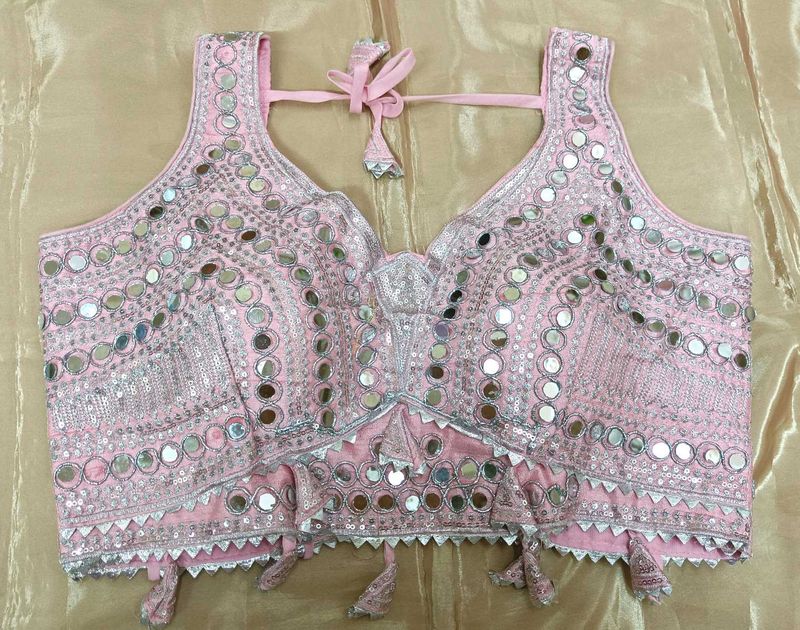 Pink Mirror And Sequins Work Blouse