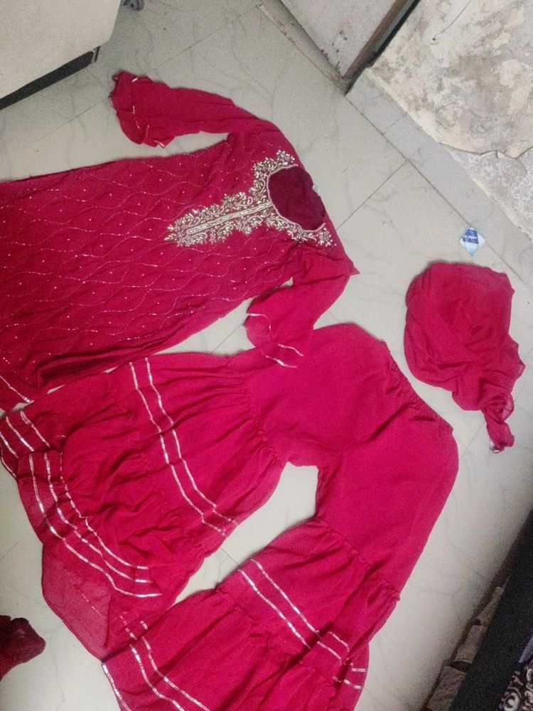 Red Embroidered Kurta Set