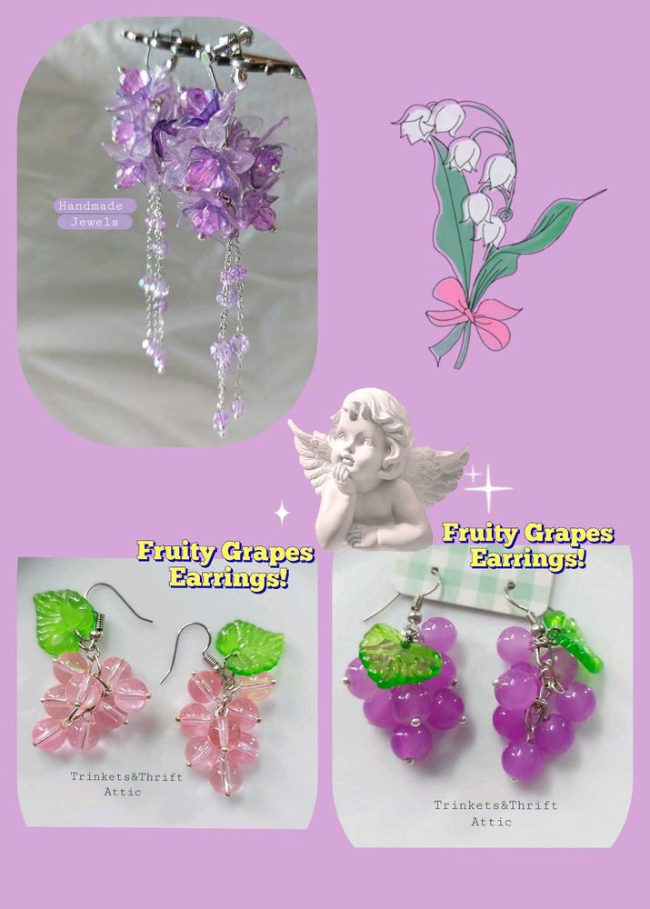 Handmade Earrings Grapes &amp; Orchids Combo Of 3