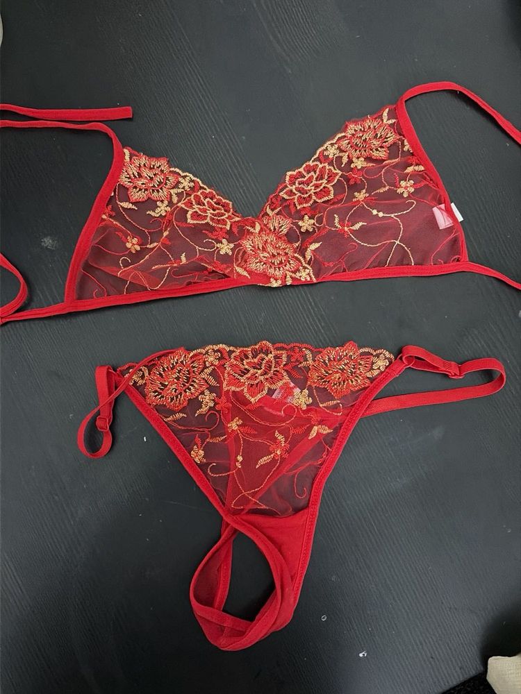 Red Floral Lingerie Set