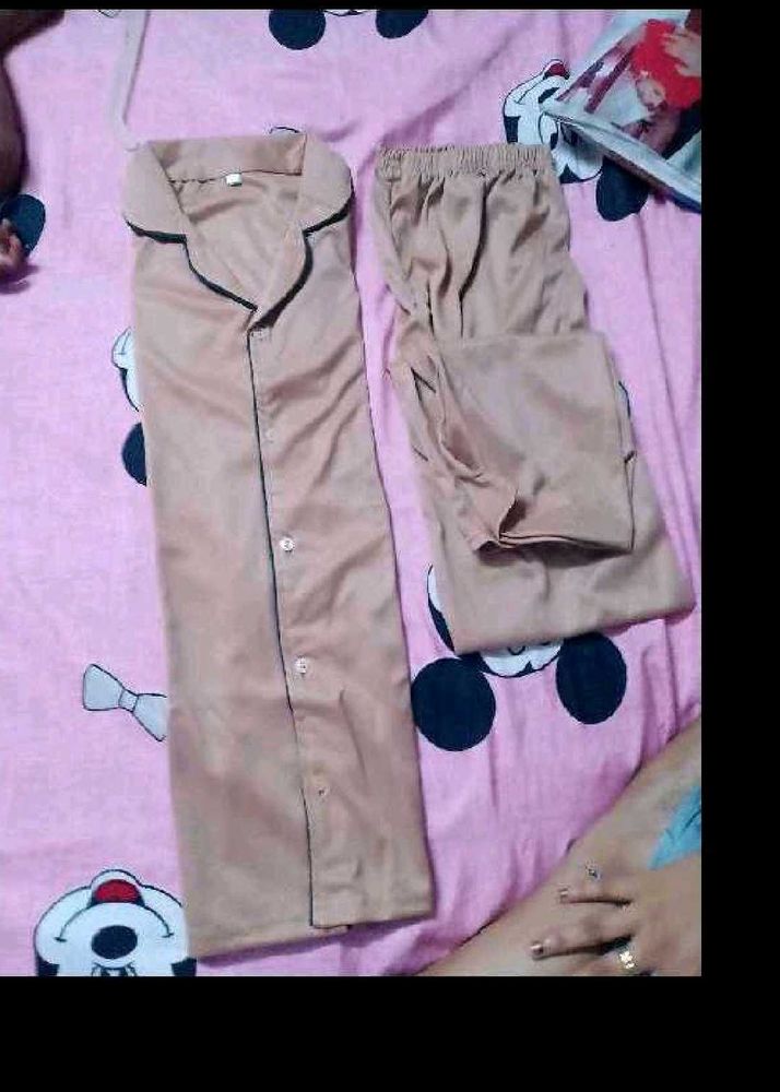 Beige Pajama Top with Dark Green Trim