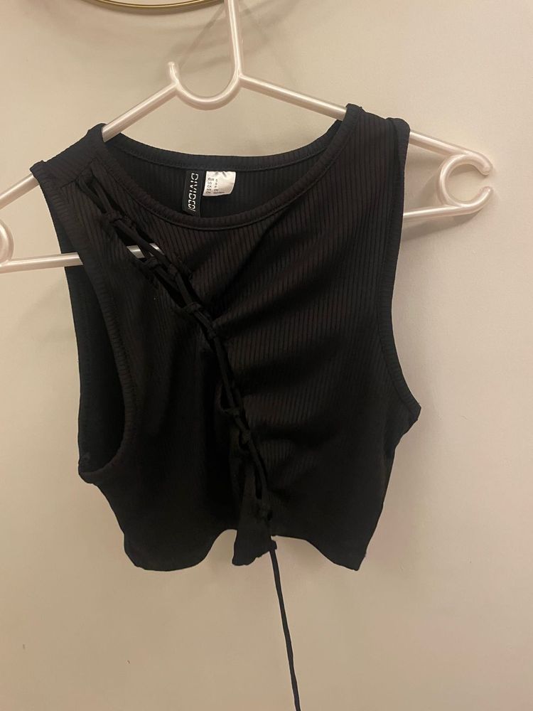 H&amp;M Black Ribbed Lace Up Tank