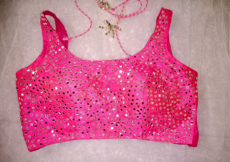 Pink Mirror Work Blouse