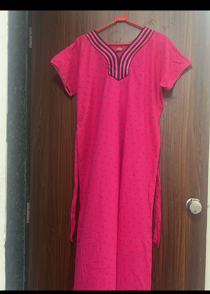 Pink Pure Cotton Printed Nighty