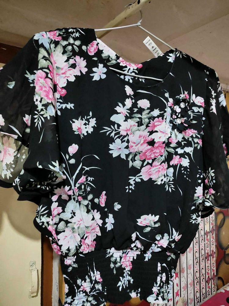 Black Floral Top