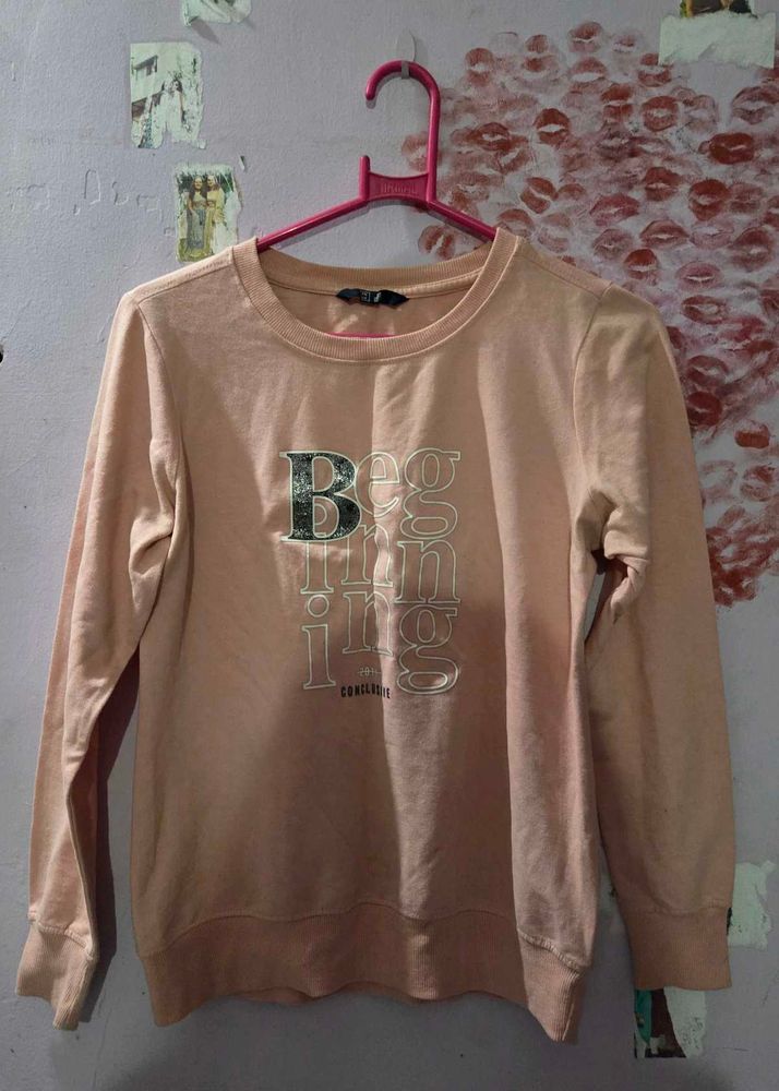 Peach Graphic Print Sweatshirt
