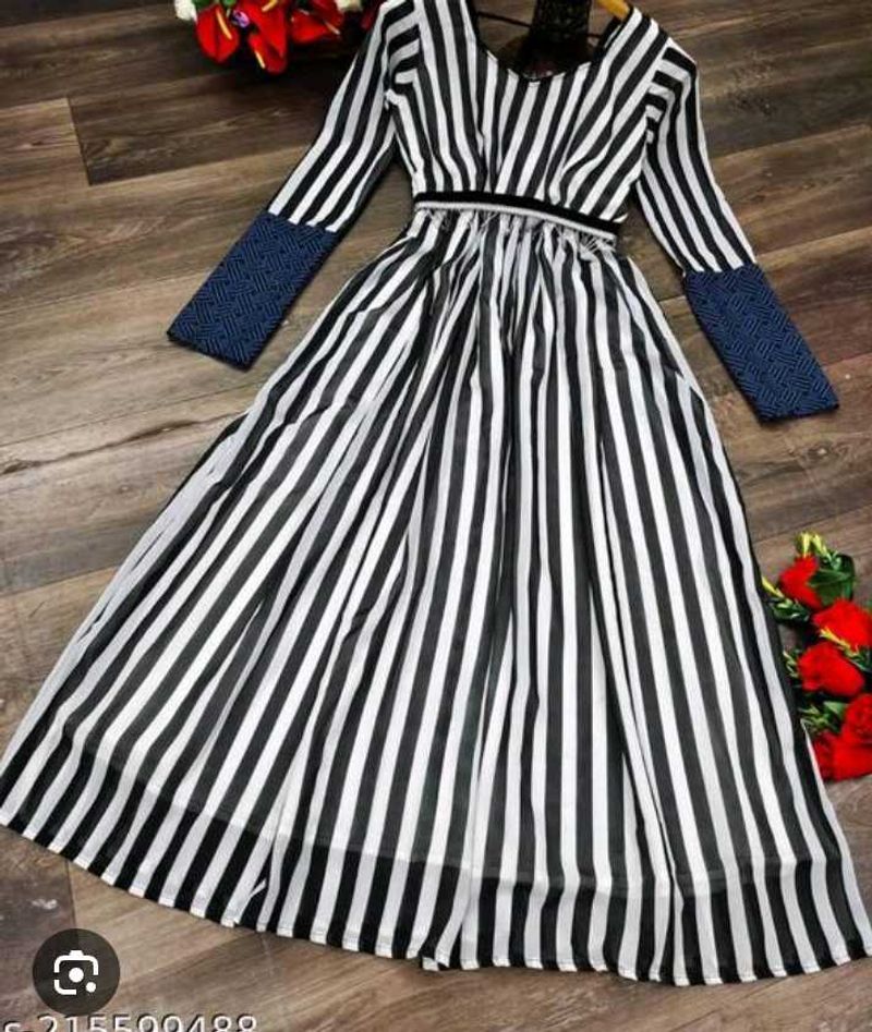 Blue White Striped Maxi Dress -XL