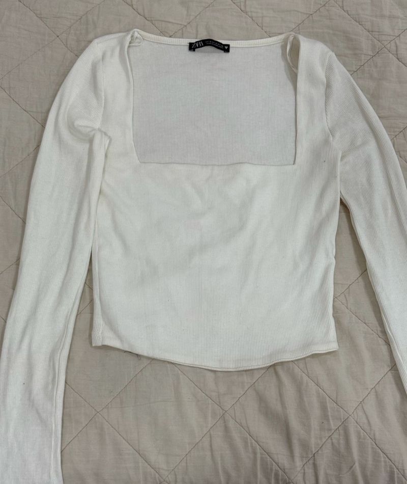Zara White Square Neck Top
