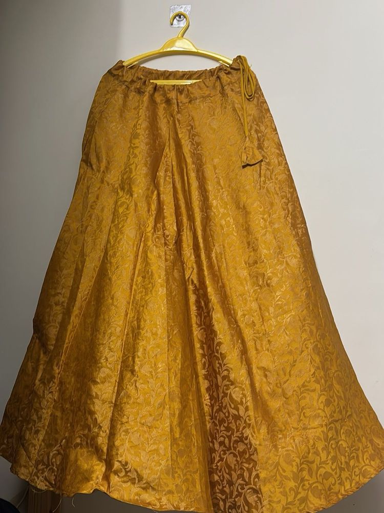 Elegant Gold Brocade Lehenga Skirt