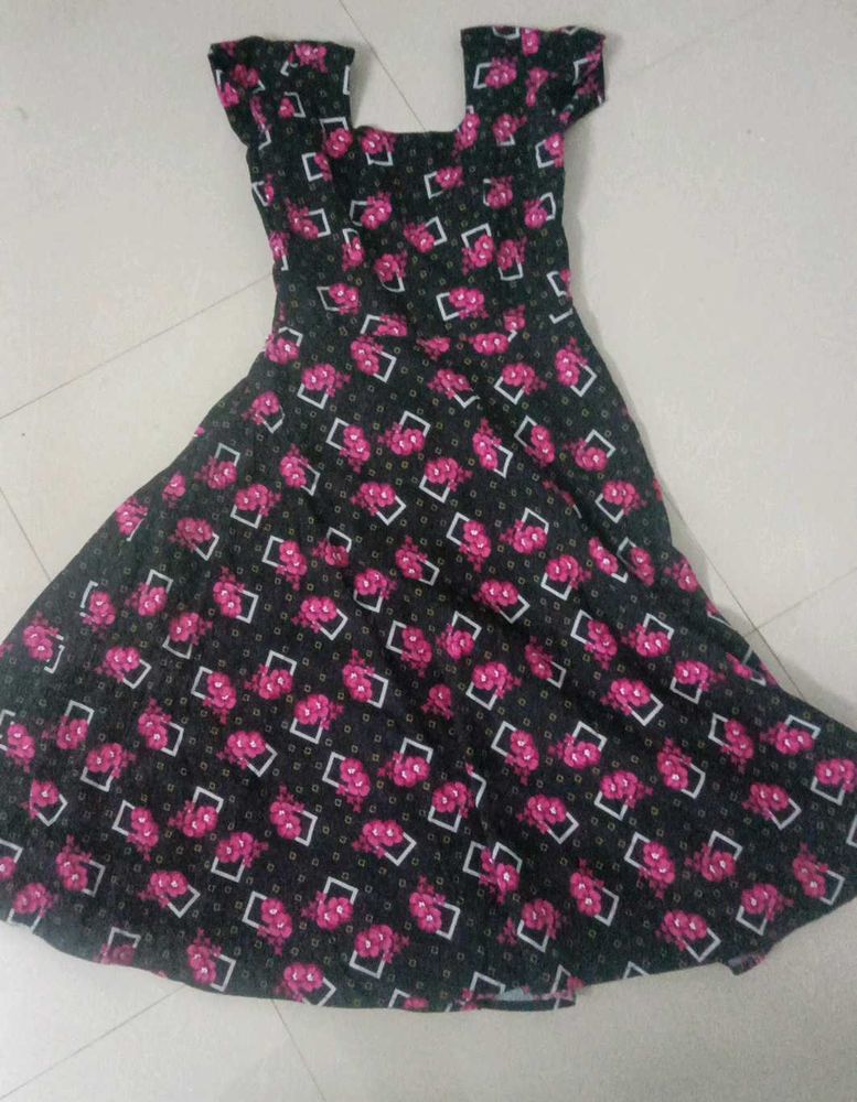 Black Floral &amp; Geometric Print Dress