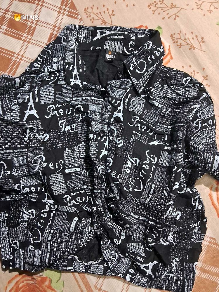 Paris Print Button-Down Shirt