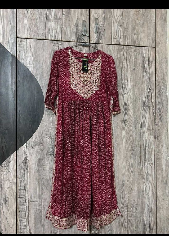 Maroon Embroidered Anarkali Dress