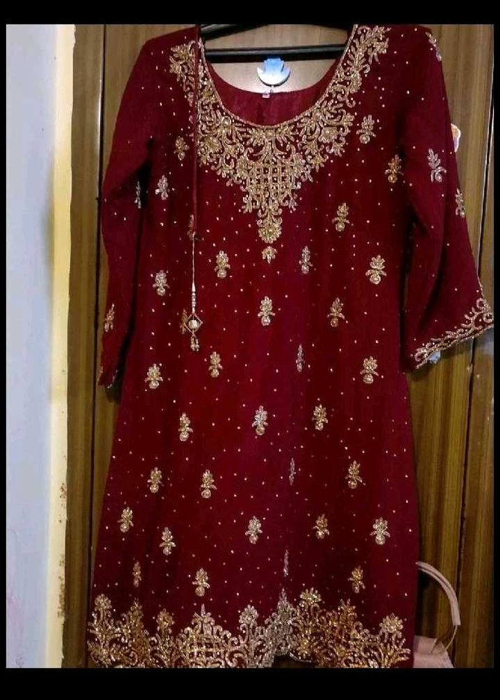 Maroon &amp; Gold Embellished Suit