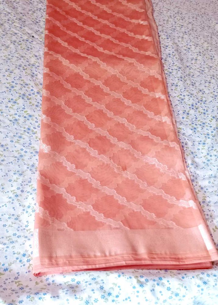 Elegant Peach Organza Silk Saree