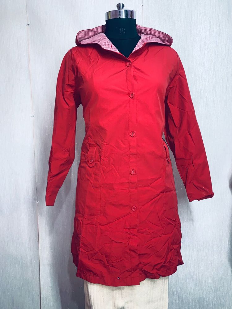Red Hooded Rain Coat lenth 36