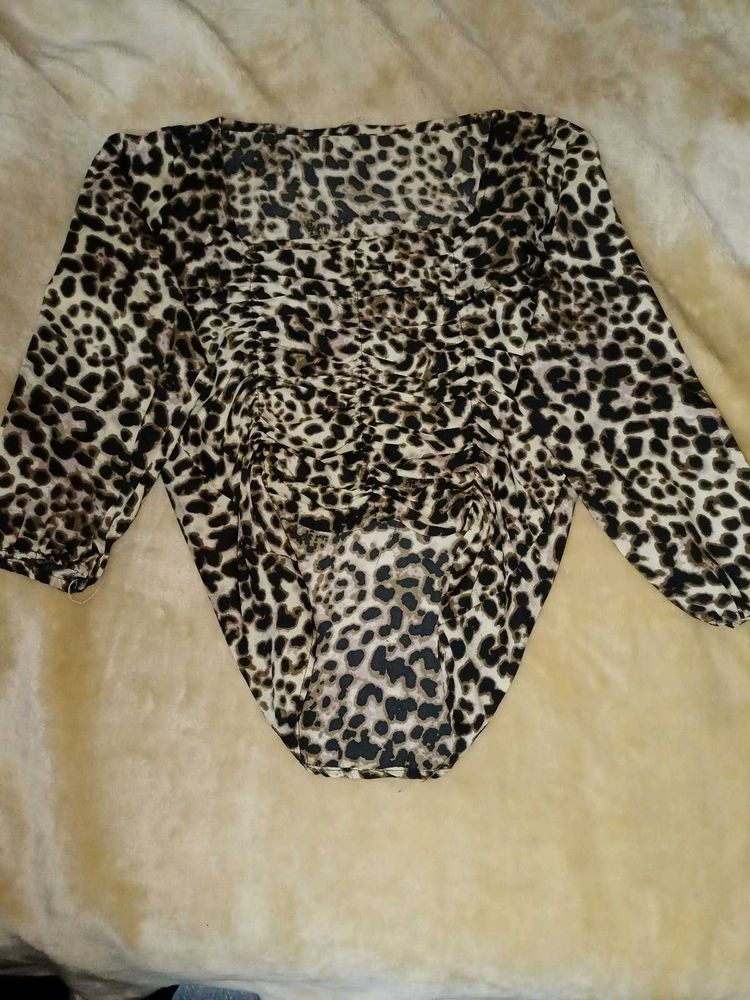 Leopard Print Ruched Blouse