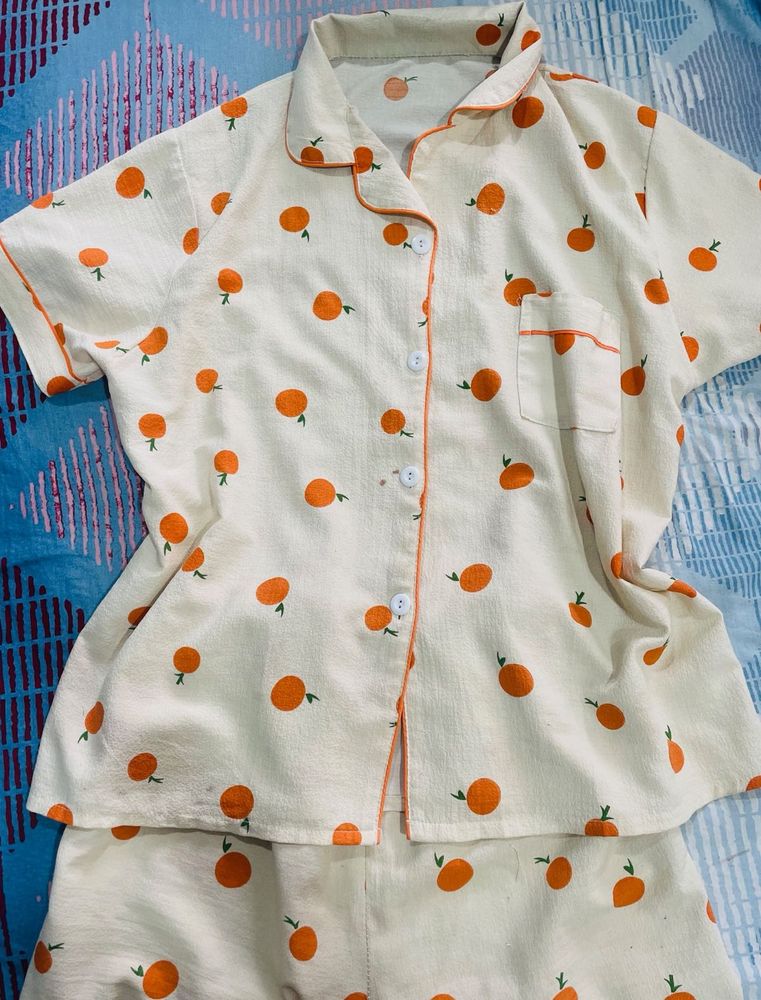 Cute Orange Print Night Suit