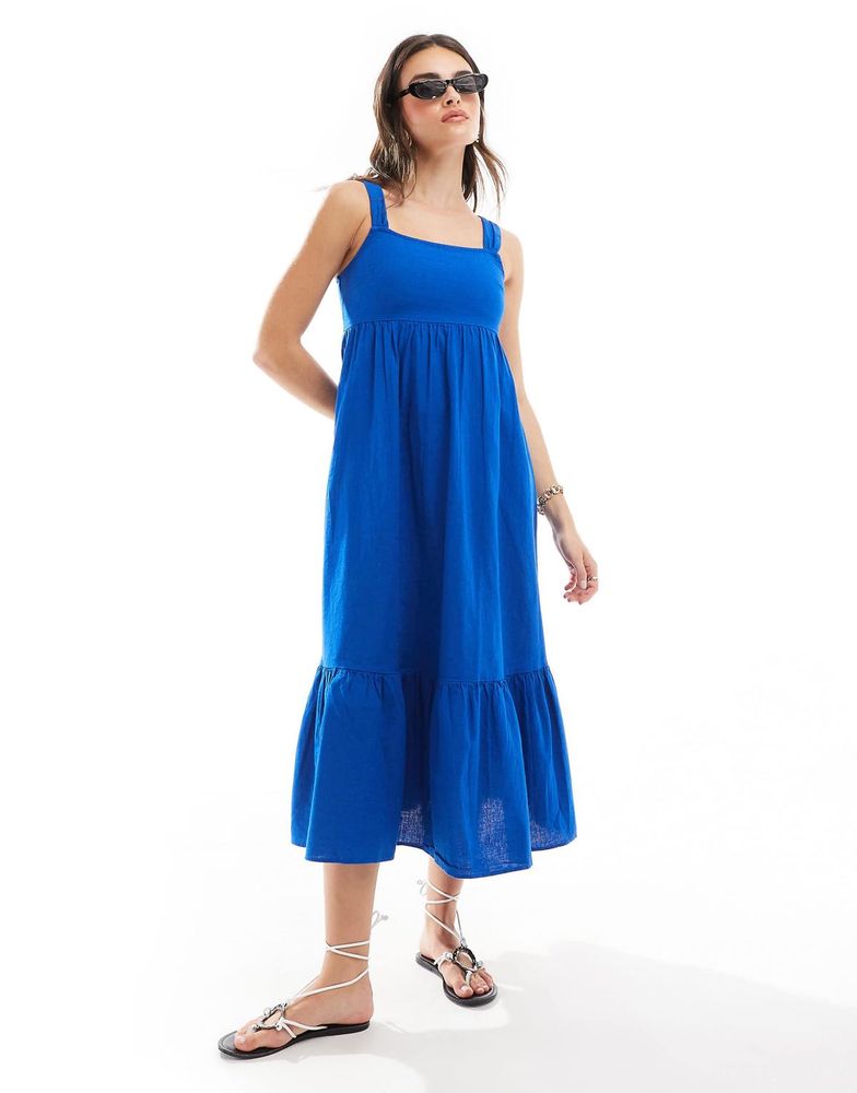NEW LOOK Square Neck Back-Tie Midi Dress in Blue