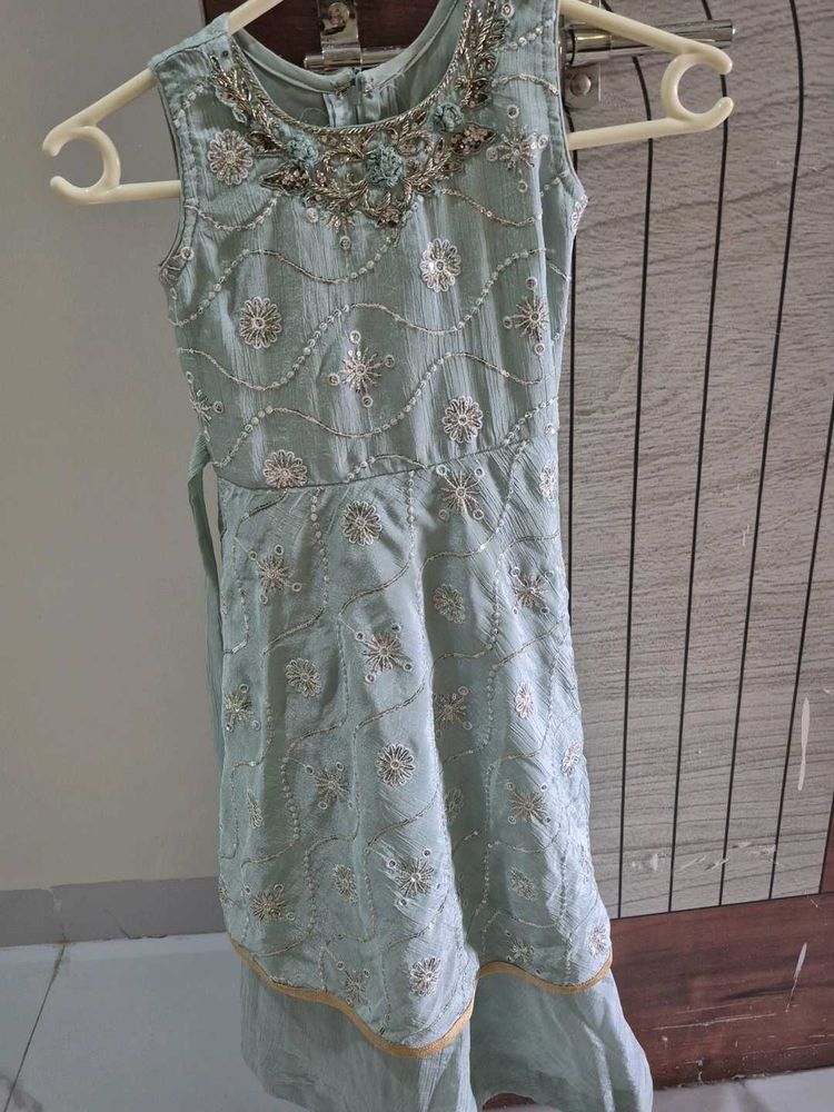 Mint Green Kids Embroidered Party Outfit