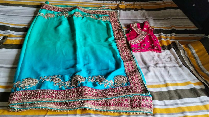 Beautiful Sea Green Sari With Blouse