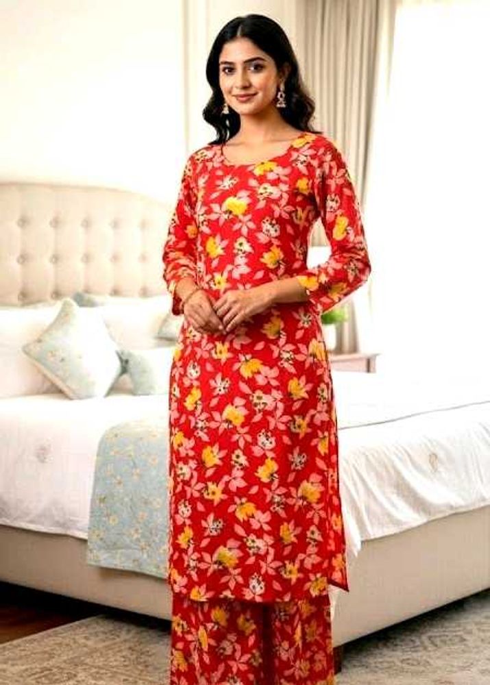 SALE ONLY FOR TODAY/ Floral Kurta Set Red♥️