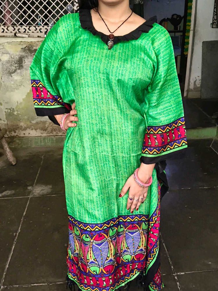 Green Printed Kaftan Dress