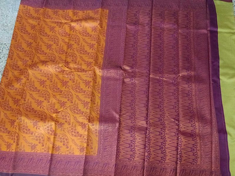 New Mustard Yellow And Wine Wedding Silk Saree
