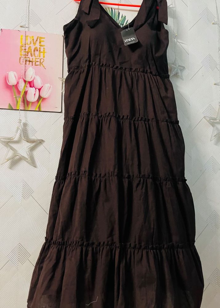 Beautiful Coffee Brown Cotton Maxi Dress