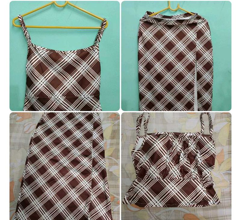 Brown Plaid Two-Piece Set