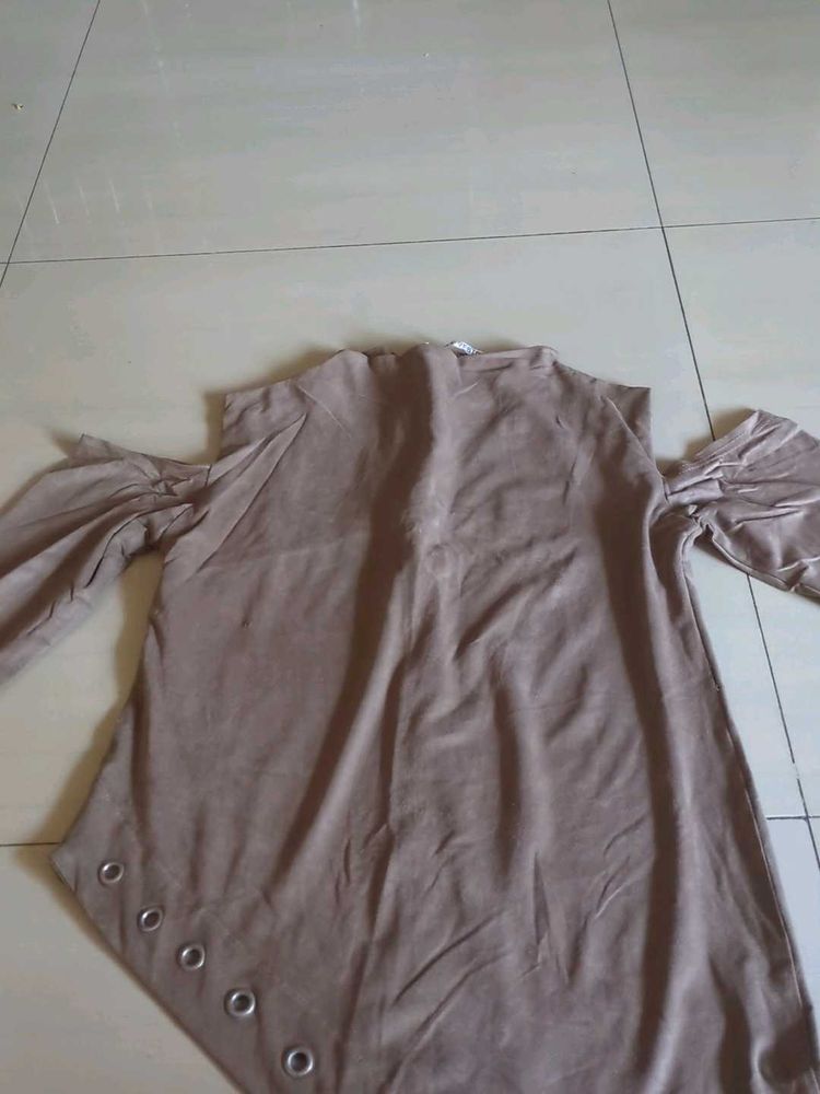 Stylish Brown Cut-Out Shoulder Top