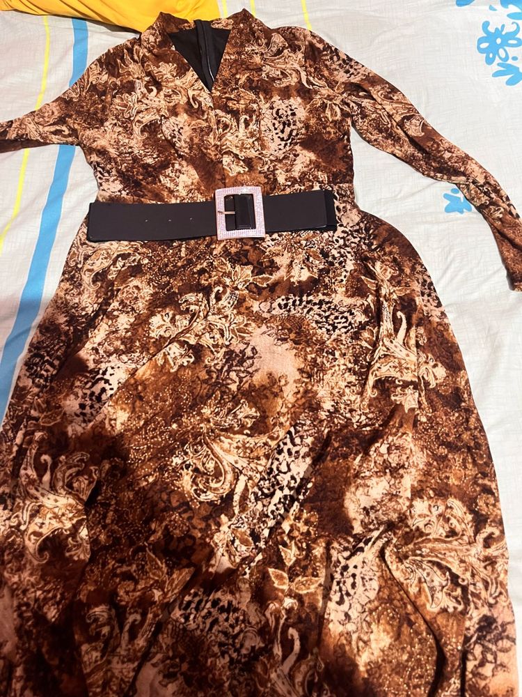 Brown Print Dress
