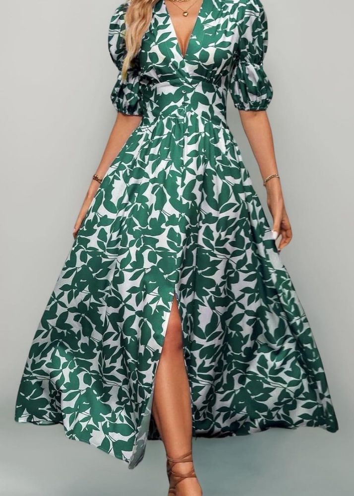 Floral Print Green Dress