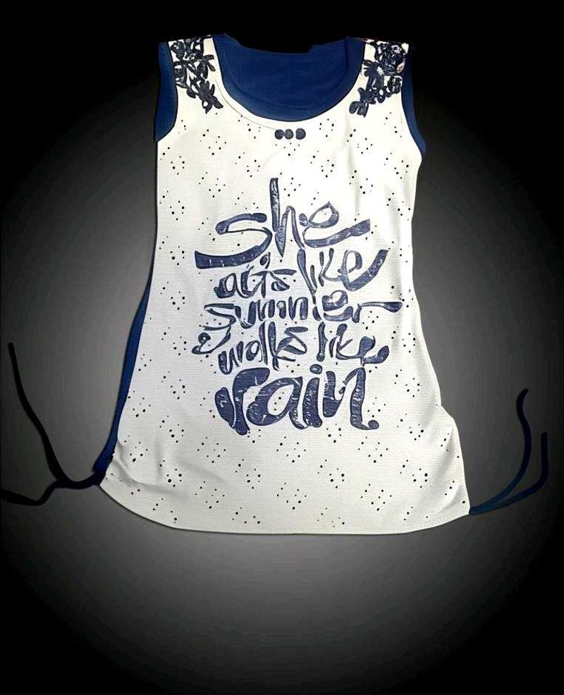White &amp; Blue Graphic Tank