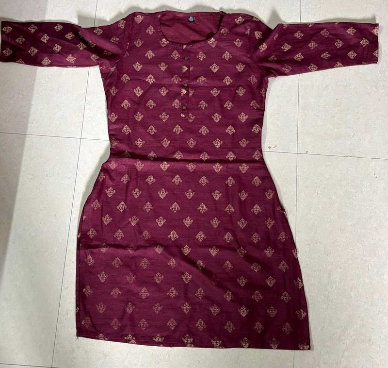 Maroon Printed Kurta