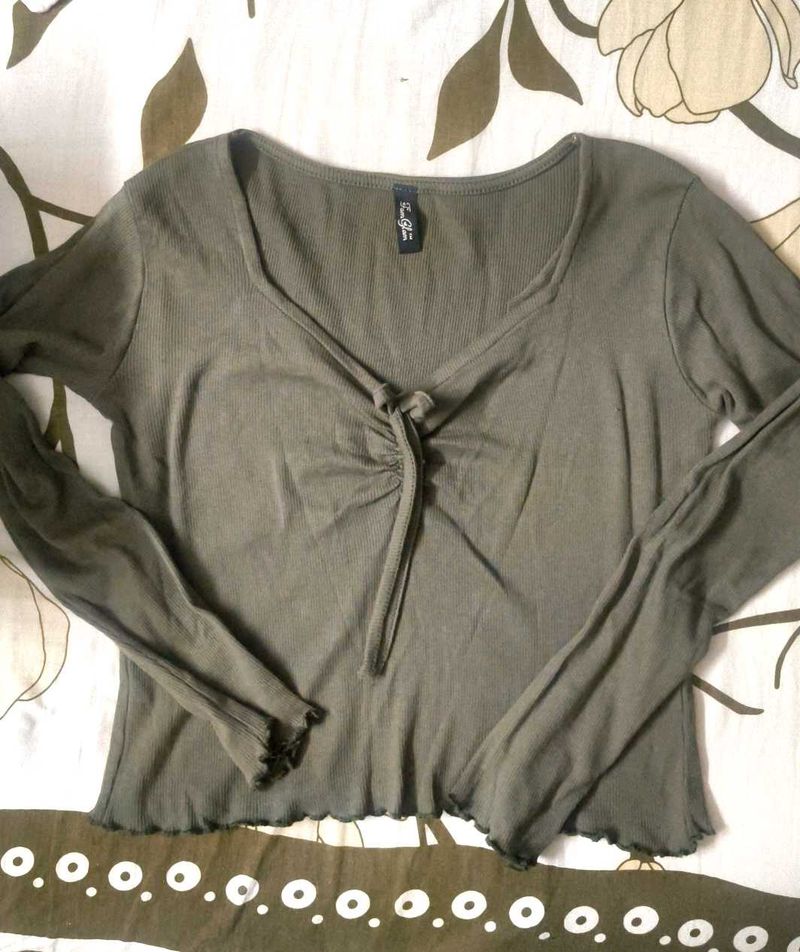 Olive Green Tie-Front Top