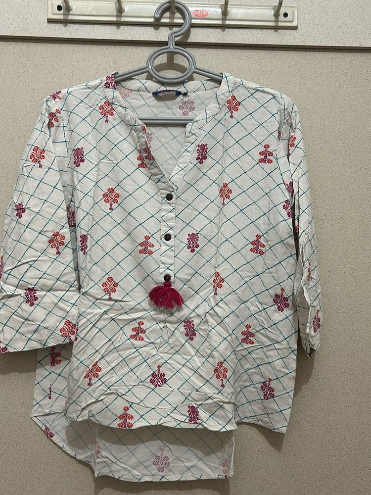 White Patterned Tunic with Tassel