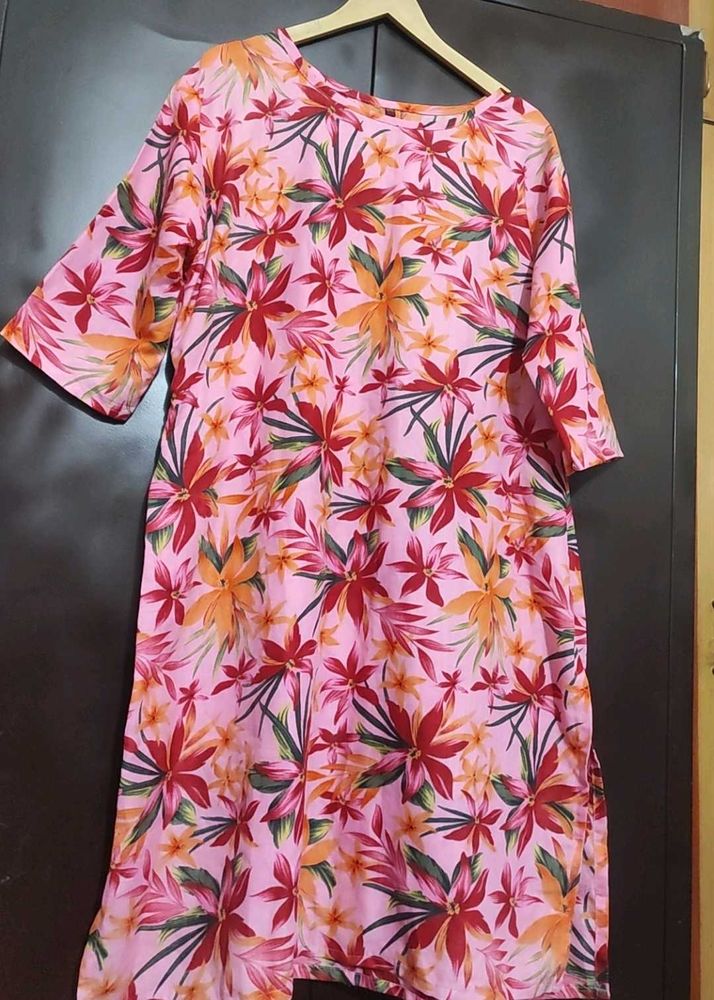 Pink Kurti Multi Floral Print For 42 Bust