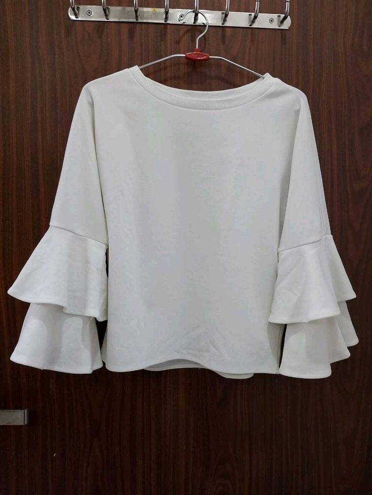 Shein White Ruffle Top Tiered Bell Sleeves