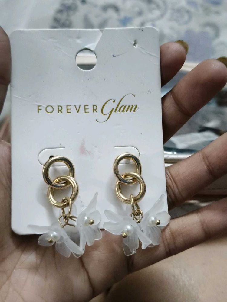Forever Glam Gold &amp; White Drop Earrings