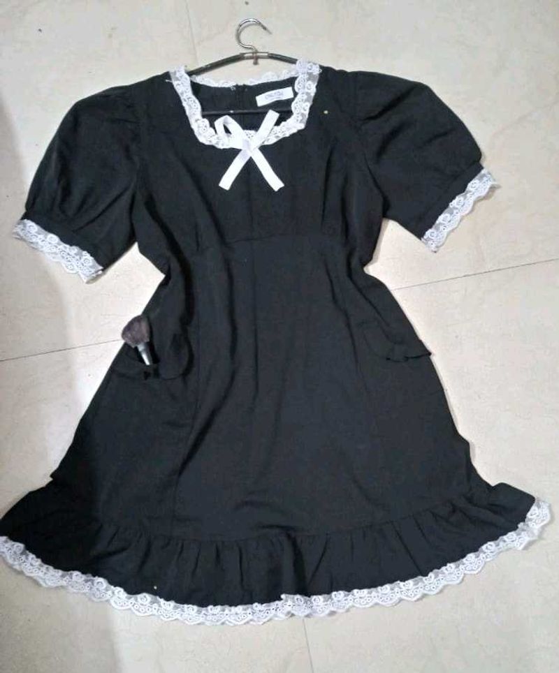 Cottage Core Black Dress With White Lace Lining
