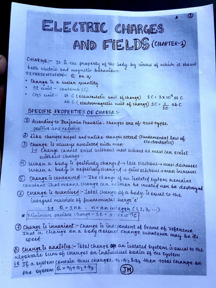 Physics Class 12 Chapter 1 Handwritten Notes