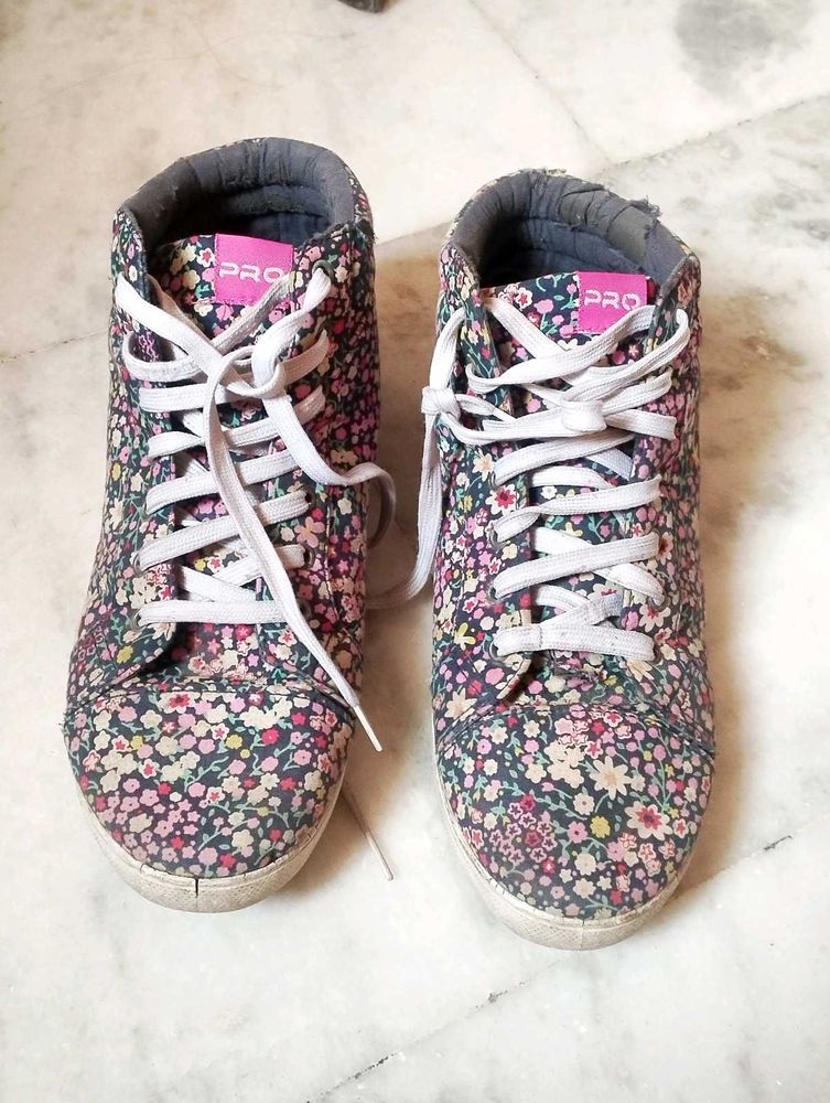 Floral shoes.