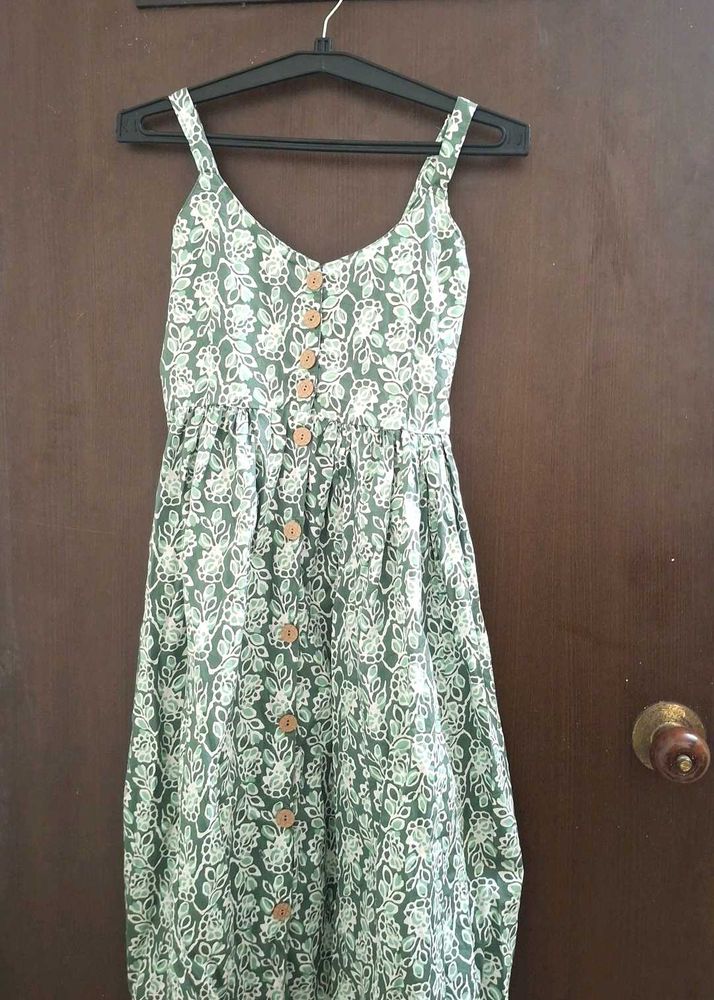 Green Floral Print Dress (M)