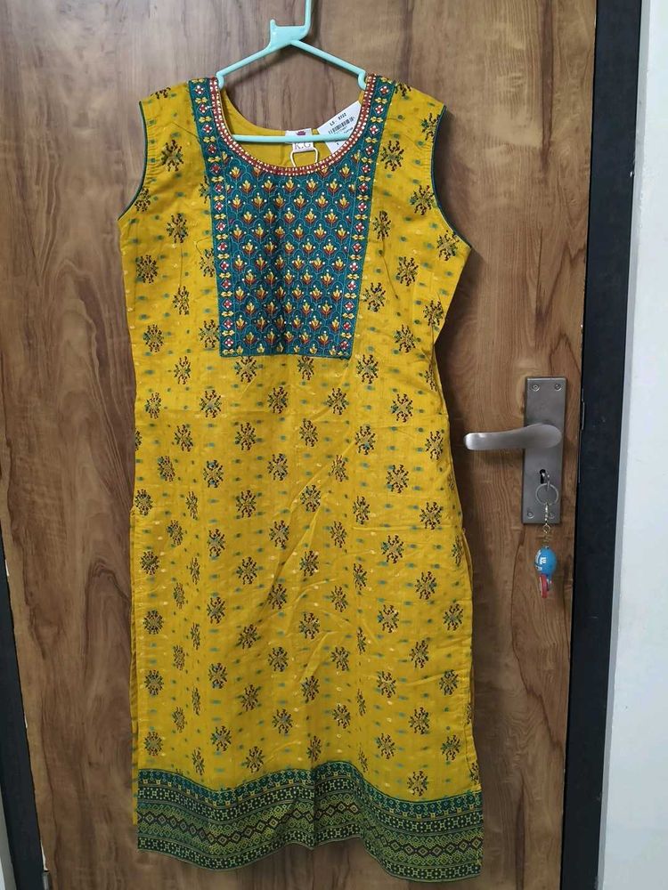 Yellow Printed Kurta