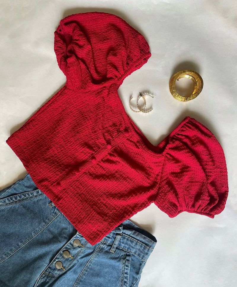 Red Puff Sleeve Crop Top✨